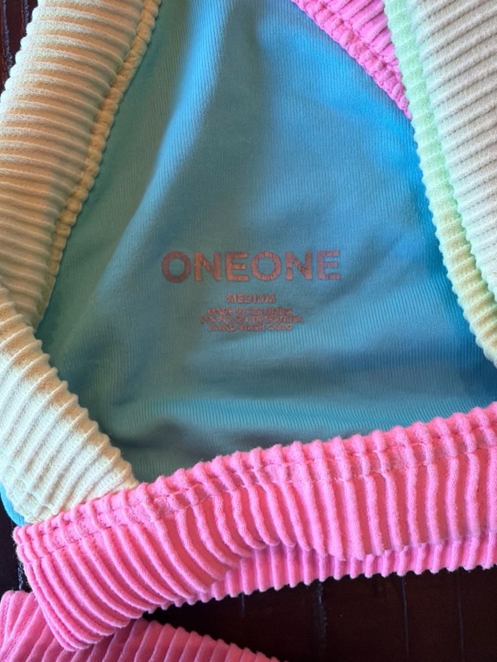 ONEONE Pastel Ribbed Bikini Set - Powder Blue & Bubblegum Pink - Picture 4 of 5
